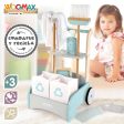 Woomax 49298 Carro de Limpieza de Juguete, Carrito de Madera con Accesorios de Limpieza, Juguete Educativo para Niños Embalaje Deteriorado Fashion