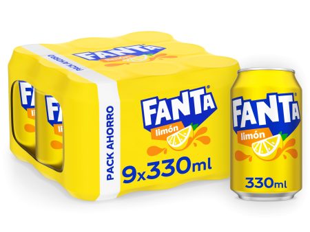 Fanta Limón - Refresco con 6 % de zumo de limón, bajo en calorías - Pack de 9 latas, 330 ml Embalaje Deteriorado (Cad: 30 11 2024) Online Sale