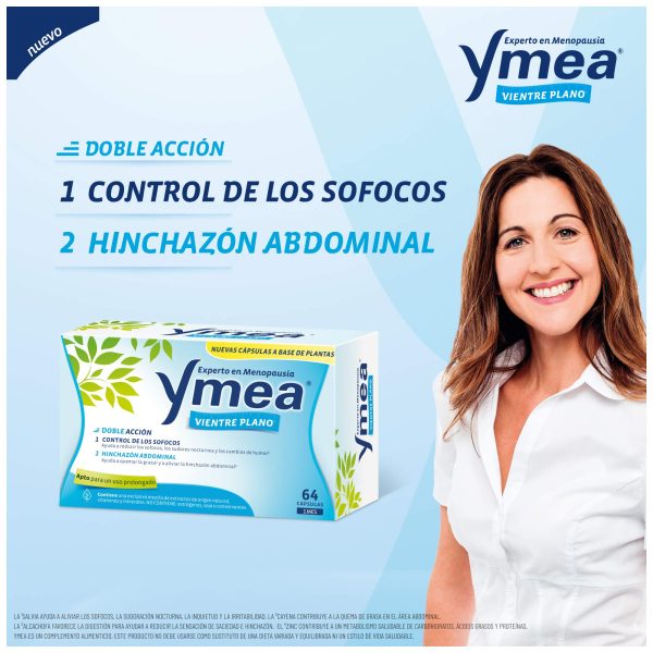 Ymea Vientre Plano Pack, Cápsulas para Tratamiento de la Menopausia, Control de Sofocos y Alivia el Hinchazón Abdominal, Sin Estrogenos, Soja o Consevantes, Tratamiento 2 Meses, 128 Unidades Embalaje Deteriorado (Cad: 28 02 2026) Online now