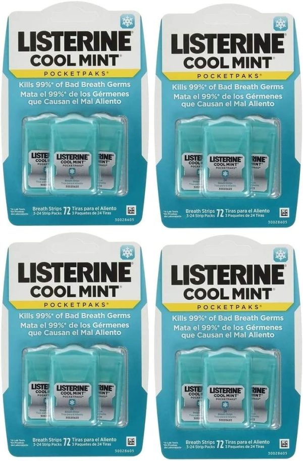 (Faltan 9 unidades, incluye 3) Listerine de bolsillo. Tiras para el aliento sabor menta fresca - Pack de 12 unidades Embalaje Deteriorado For Sale