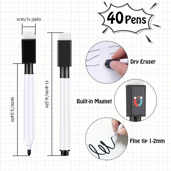 (Faltan 10 Rotuladores, Incluye 30) Rotuladores Pizarra Blanca JurciCat 40 piezas Whiteboard Marker Punta Fina para Casa Escuela Oficina Embalaje Deteriorado For Discount