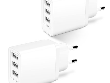 Cargador USB Múltiple ARCCRA (2 UDS.), Enchufe USB 15,5W con 3 Puertos, Adaptador de Corriente USB 5V3,1A, Compatible con Teléfonos Móviles, Tabletas, Auriculares, Altavoces Embalaje Deteriorado Online Hot Sale