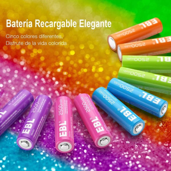 (Faltan 3 unidades, incluye 7) EBL Pilas Recargables AA Ni-MH Arco Iris Batería Recargables AA 2500mAh Embalaje Deteriorado Supply