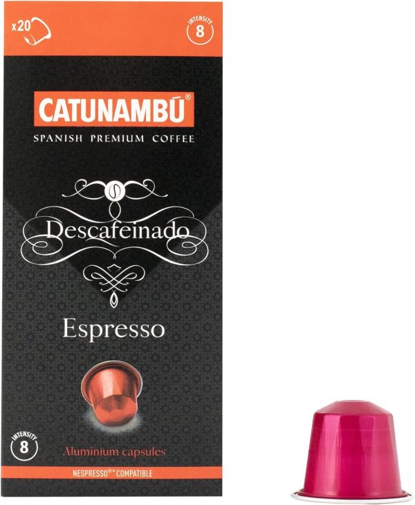 (Faltan 4 unidades, incluye 16) Catunambú - Cápsulas de aluminio de café Espresso Descafeinado compatibles Nespresso (20 cápsulas) Embalaje Deteriorado (Cad: 29 07 2024) Fashion