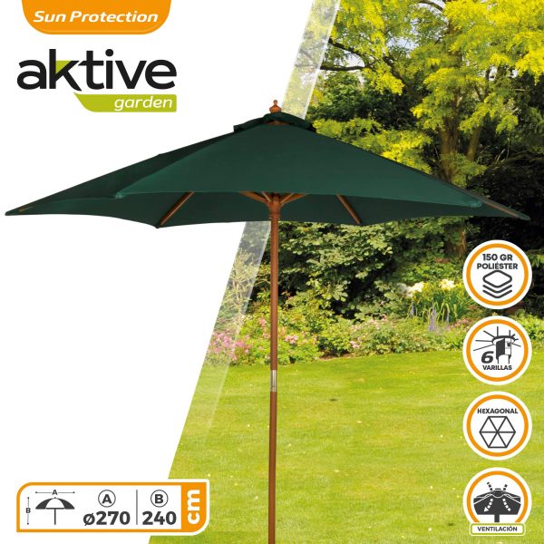 Aktive 53860 Parasol hexagonal Garden d270 cm color crema mástil madera Embalaje Deteriorado For Cheap