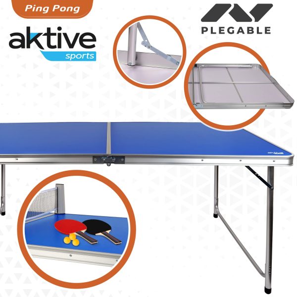 Aktive 52873 Mesa plegable de ping pong , con set de raquetas y pelotas, mesa de aluminio para exterior, color azul, 80x70x160 cm Embalaje Deteriorado Discount