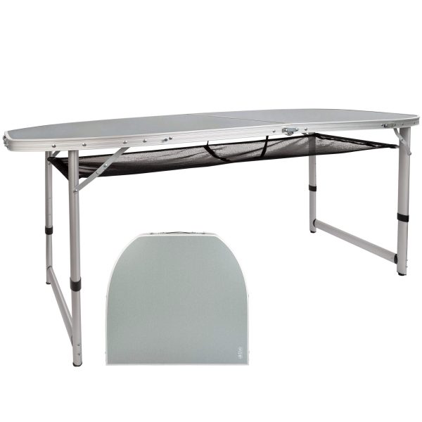 Aktive 52866 Mesa plegable grande con bandeja de malla, portátil para playa y camping, resistente aluminio gris, 160x80x70.5 cm Embalaje Deteriorado Online