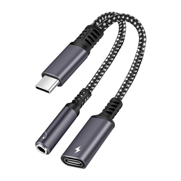 Adaptador y cargador USB C 2 en 1 para auriculares, USB C a jack de 3,5 mm con carga rápida PD 60 W, compatible con Samsung, Huawei, Pixel Fashion