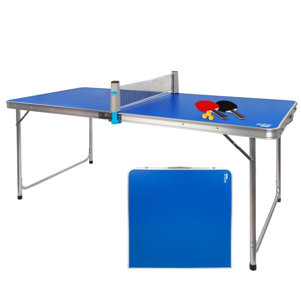 Aktive 52873 Mesa plegable de ping pong , con set de raquetas y pelotas, mesa de aluminio para exterior, color azul, 80x70x160 cm Embalaje Deteriorado Discount