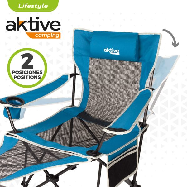 Aktive 63001 Tumbona plegable camping con almohada y posavasos, 54 x 152 x 88 cm ( Incluye Bolsa de Transporte) Embalaje Deteriorado Fashion