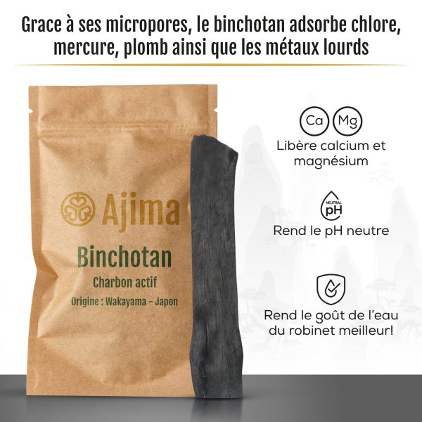 Ajima Binchotan Carbón Activo Agua – Baton de Carbón Orgánico Purificador de Agua Natural x3 – Carbón de Roble de Wakayama Verdadero Embalaje Deteriorado Online Sale