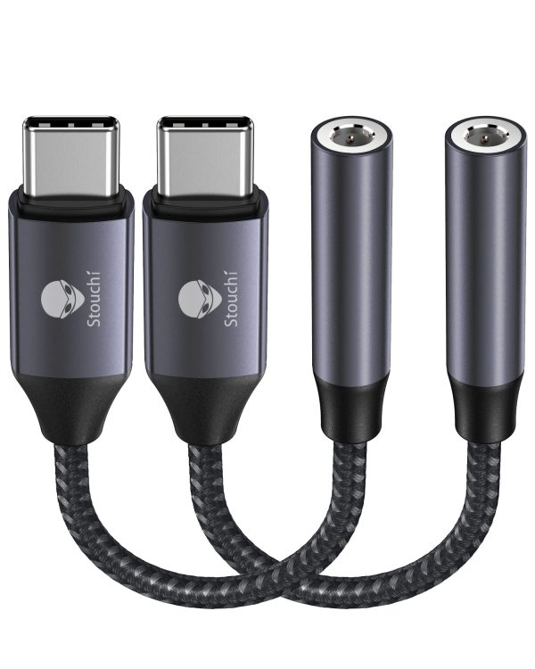 Adaptador de Auriculares 3,5 mm Stouchi, Audio Digital Tipo C a Auxiliar, Dongle de Audio, Chip DAC de Alta Resolución, Compatible con Samsung Galaxy S22 S21 Ultra Pixel 6a, 2 Paquetes Embalaje Deteriorado Online Hot Sale