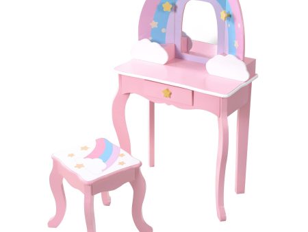 Woomax 85397 Teamson Kids - Tocador Infantil para niñas Arco Iris con Taburete y Espejo, Juguetes de Madera, Maquillaje para niñas Embalaje Deteriorado Cheap