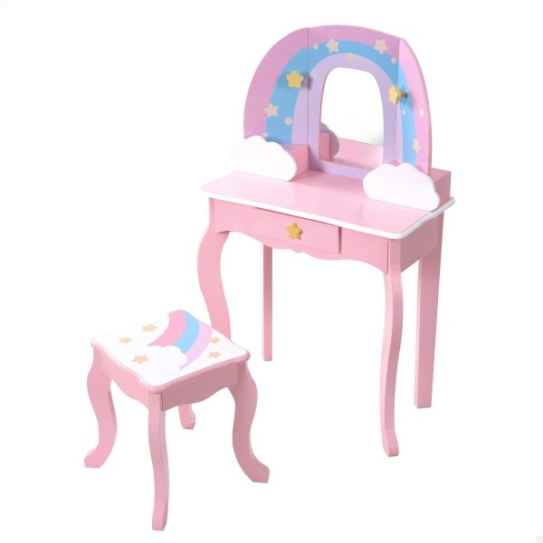 Woomax 85397 Teamson Kids - Tocador Infantil para niñas Arco Iris con Taburete y Espejo, Juguetes de Madera, Maquillaje para niñas Embalaje Deteriorado Cheap