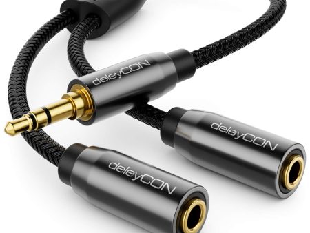 Cable Divisor en Y de Audio deleyCON 0,2m - AUX con Revestimiento de Nylon - Conectores Bañados en Oro de 3,5mm Embalaje Deteriorado Online now