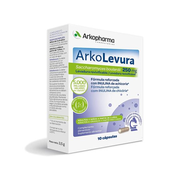 Arkopharma Arkolevura Saccharomyces boulardii 250mg 10 Cápsulas | Bienestar Digestivo | Equilibrio Flora Intestinal | Probióticos | Diarrea y Alteraciones Digestivas | Complemento Alimenticio Embalaje Deteriorado on Sale