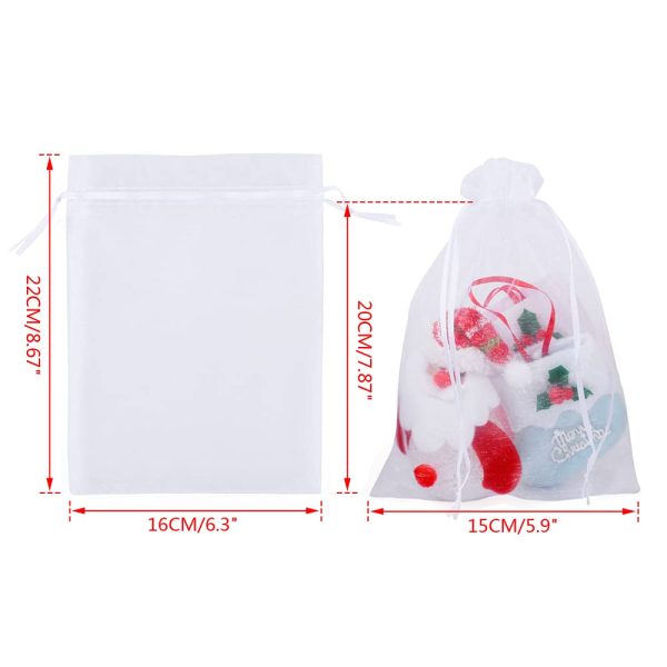 100 Piezas Bolsas de Organza de Regalo para Joyas y Favores de Fiesta, Blanco Embalaje Deteriorado Fashion