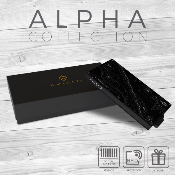 AKIELO Tarjetero de Hombre Bloqueo RFID con Caja Regalo – Cartera Minimalista para Tarjetas – Protector de Tarjetas Contactless (Colección Alpha) Embalaje Deteriorado Online now