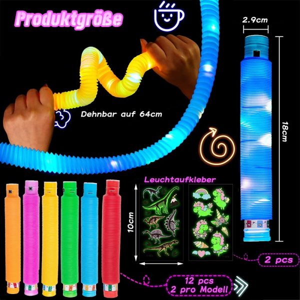 Anyingkai Tubos Sensoriales Luminosos,Tubos Extensibles Para Niños,12 PCS Tubos Pop Luminosos,Mini Tubos Pop Juguetes Sensoriales,Tbos Sensoriales Niños,Juguetes Sensoriales De Tubos Pop (A-3) Embalaje Deteriorado Fashion