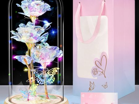 YiWeel Rosa Eterna Natural Preservada en Tarro con Luz, Rosa Galaxia Brillante con Mariposa 3D, Rosa Bella Y la Bestia en CúPula de Cristal, Rosas de Cristal Led, Regalo San Valentin Mujer para Embalaje Deteriorado Supply