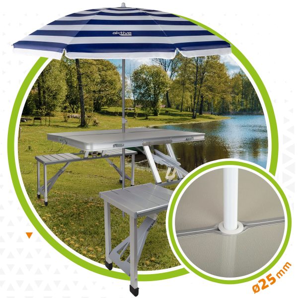 Aktive 52887 Mesa de camping plegable con sillas de aluminio, 135x86x67 cm Embalaje Deteriorado on Sale