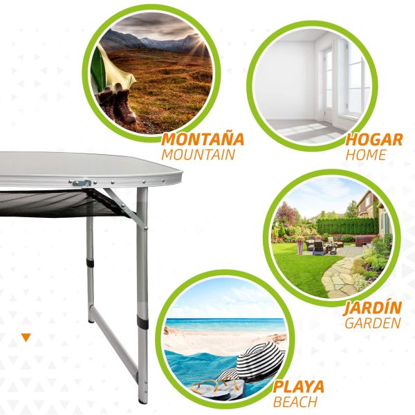 Aktive 52866 Mesa plegable grande con bandeja de malla, portátil para playa y camping, resistente aluminio gris, 160x80x70.5 cm Embalaje Deteriorado Online