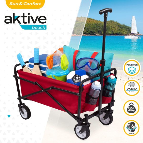 Aktive 62651 Carro transporte plegable para playa, color rojo, 76 x 45 x 63-93 cm Embalaje Deteriorado Fashion