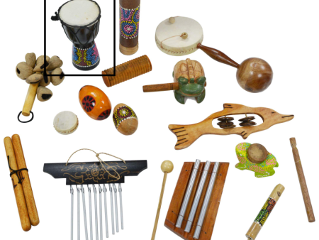 A-Star - Juego de percusión multicultural de 15 piezas en cesta, instrumentos musicales hechos a mano (Solo incluye Djembe) - Tara Estética For Cheap