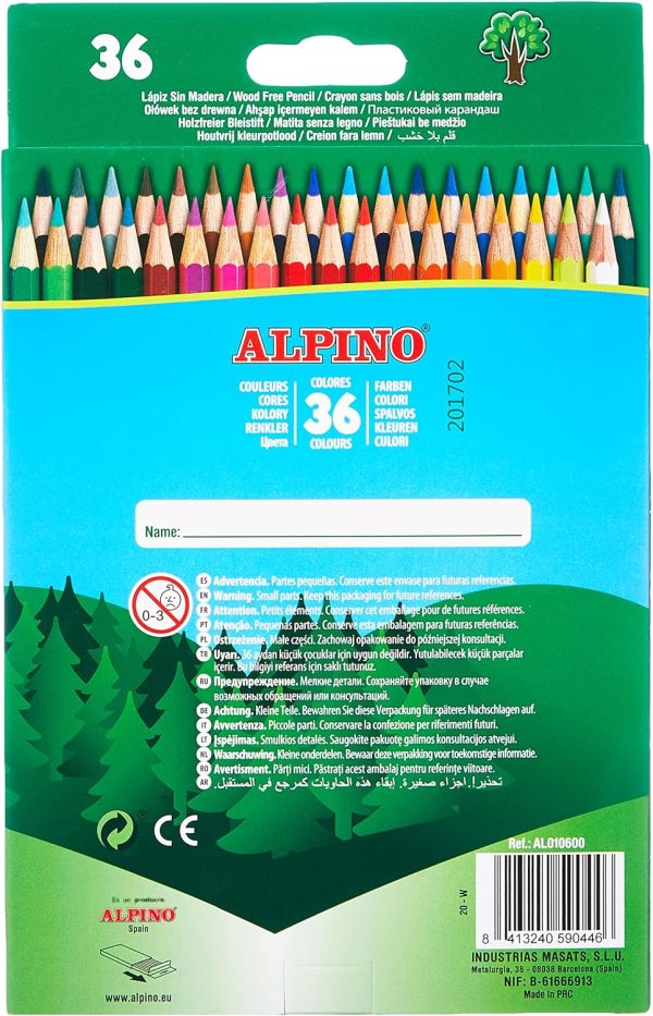 Alpino Lápices de Colores 36 Unidades, Lápices de Colores para Niños, Dibuja y Colorea con Colores Vivos y Brillantes, Material Escolar, Estuche Lápices de Colores (Falta 1 Color, Incluye 35) Embalaje Deteriorado Fashion