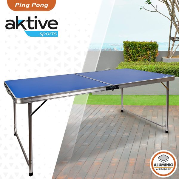 Aktive 52873 Mesa plegable de ping pong , con set de raquetas y pelotas, mesa de aluminio para exterior, color azul, 80x70x160 cm Embalaje Deteriorado Discount