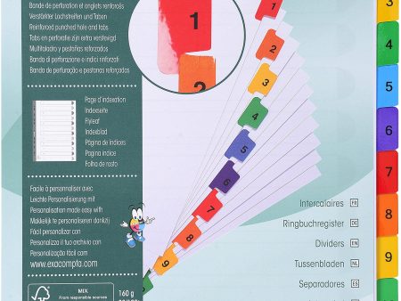 Separadores de cartulina blanca Exacompta con 12 pestañas impresas de 1 a 12 colores - Formato A4 Embalaje Deteriorado Fashion