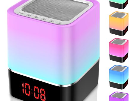 Yedkufea Luces nocturnas Altavoz Bluetooth,Lámpara de Noche Smart Touch, Reloj Despertador Digital, Luz de Noche Multicolor RGB Regulable, Regalos para Niños Adolescentes Embalaje Deteriorado For Discount