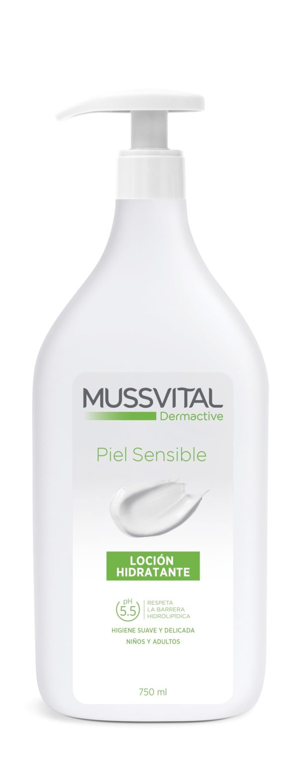 (Sin dosificador) Mussvital Dermactive, Loción Hidratante para Piel Sensible, 24 Horas, 750 ml Embalaje Deteriorado Discount