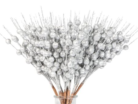 12 Piezas Decoración Ramas de Bayas Brillantes Tallos de Bayas Artificiales Plateado Bayas Ramas de Bayas Navideñas de Acebo Tallos Bayas de Navidad para Decoración de Invierno Árbol de Navidad,28CM Online Sale