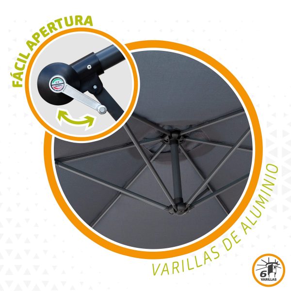 Aktive 53888 Parasol Excentrico Banana D300 cm Gris - Mastil Aluminio D48 42 cm Embalaje Deteriorado For Discount