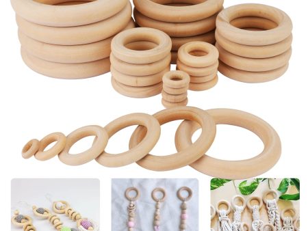 30 Anillos de Madera Natural para Manualidades, Aros de Madera para Macramé, Anillos de Madera Dentición, Juguetes para Bebés Cheap