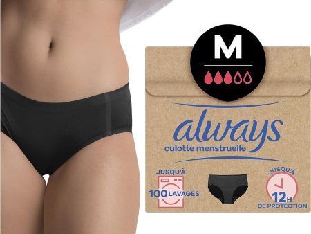 Always Bragas Menstrual Lavable, M, 40-42, 1 Bragas De Reglas, Hipster Negro,Flujo Moderado A Abundante, Reutilizable Hasta 100 Lavados, Medio, Hasta 12h De Protección, Comodidad Todo el Día,x1 Embalaje Deteriorado Online