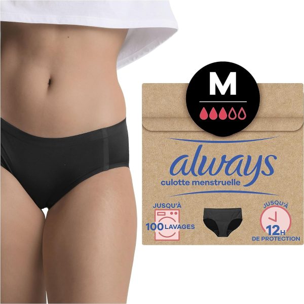 Always Bragas Menstrual Lavable, M, 40-42, 1 Bragas De Reglas, Hipster Negro,Flujo Moderado A Abundante, Reutilizable Hasta 100 Lavados, Medio, Hasta 12h De Protección, Comodidad Todo el Día,x1 Embalaje Deteriorado Online