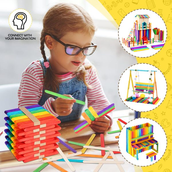 600 Palitos de madera para manualidades con Punta Redondeada, palos helado, Palos polo de madera DIY 100% Natural para Niños y Mayores (Multicolor) (Faltan 50 Palitos. Incluye 550) Embalaje Deteriorado For Discount