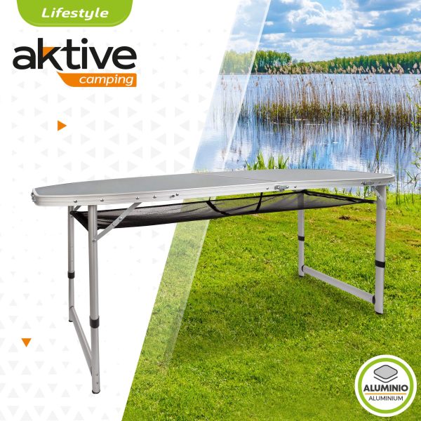 Aktive 52866 Mesa plegable grande con bandeja de malla, portátil para playa y camping, resistente aluminio gris, 160x80x70.5 cm Embalaje Deteriorado Online