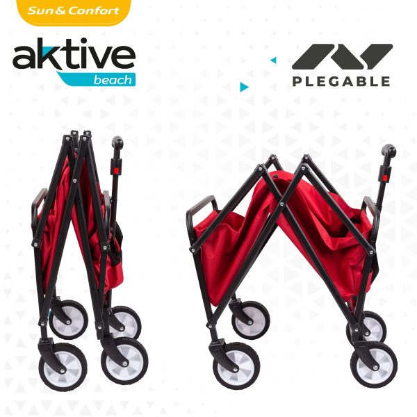 Aktive 62651 Carro transporte plegable para playa, color rojo, 76 x 45 x 63-93 cm Embalaje Deteriorado Fashion