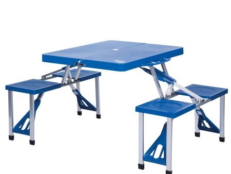 Aktive 52892 Conjunto de mesas plegable y 4 taburetes , Mesa tipo maletín, Mesa de picnic, Soporte sombrilla, Estructura aluminio, para 4 personas, Camping, Azul Embalaje Deteriorado Online now