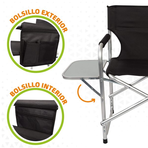 Aktive 52888 Silla director plegable para camping, mesa abatible y bolsillos con velcro, 55x49x81 cm Embalaje Deteriorado For Sale