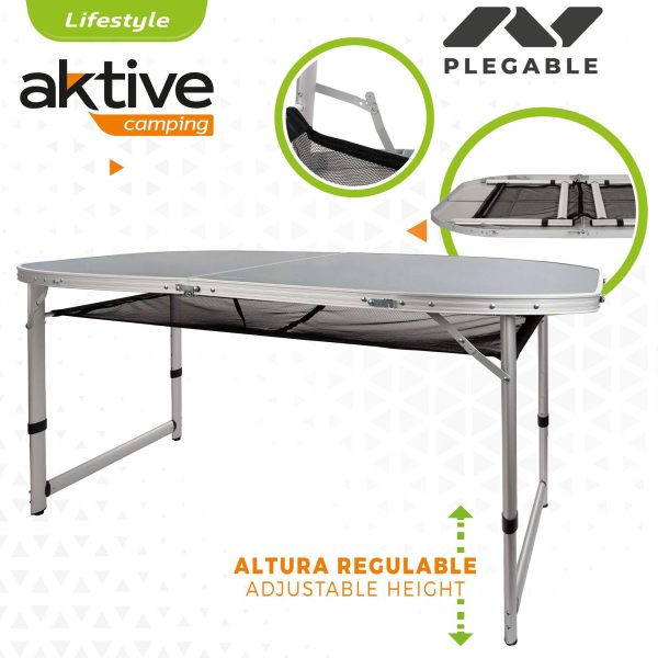 Aktive 52866 Mesa plegable grande con bandeja de malla, portátil para playa y camping, resistente aluminio gris, 160x80x70.5 cm Embalaje Deteriorado Online