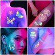 ACWOO Neón Tatuajes Temporales Impermeables, 20 Hojas Pegatinas UV Fluorescentes, Luz Negra, para Cuerpo y Cara (Faltan 3 hojas, incluye 17) Embalaje Deteriorado Sale