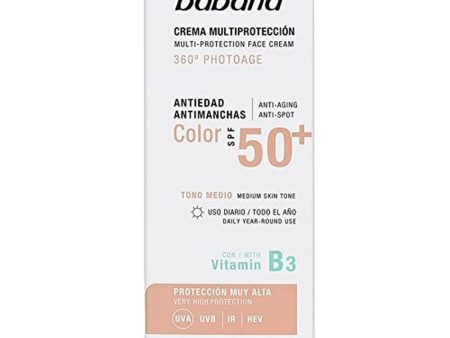 Babaria - Crema Facial de Día con Color, Multiprotección 360º Photoage, Antiedad y Antimanchas, SPF50+ UVA-UVB e Infrarrojos, con Vitamina B3, Tono Medio, Vegano, Unisex - 50 ml Embalaje Deteriorado (Cad: 29 02 2028) Hot on Sale