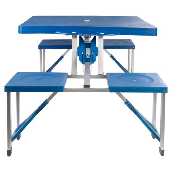 Aktive 52892 Conjunto de mesas plegable y 4 taburetes , Mesa tipo maletín, Mesa de picnic, Soporte sombrilla, Estructura aluminio, para 4 personas, Camping, Azul Embalaje Deteriorado Online now