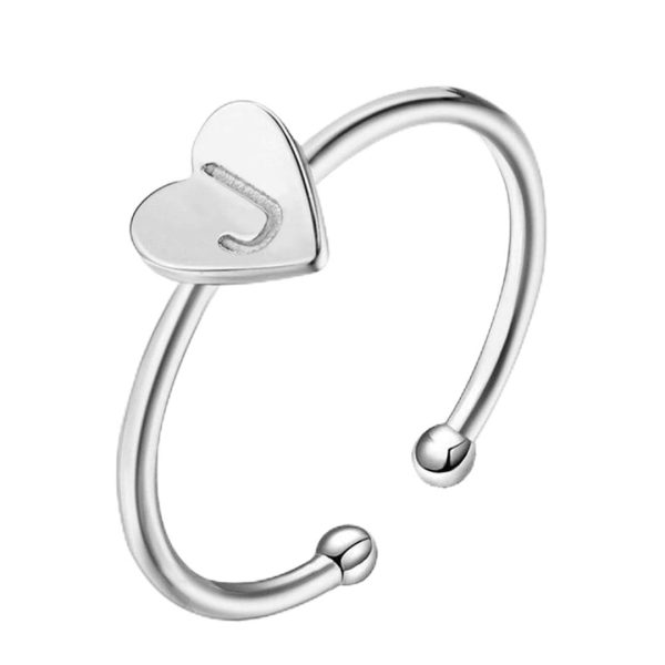 Anillo de Acero Inoxidable con Inicial Bordeada por un Corazón. Anillo de Acero Quirúrgico con Baño en Plata u Oro 18K. Joyería Mujer Ideal para Parejas, Regalo para Madres, Amigas Embalaje Deteriorado Online Hot Sale