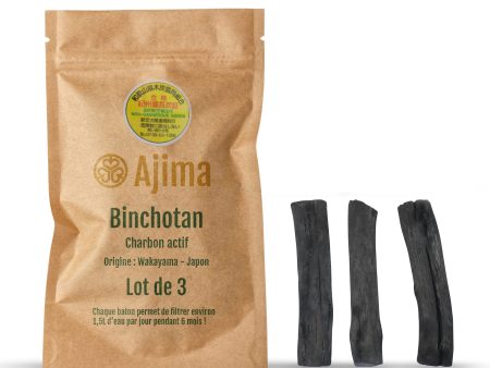 Ajima Binchotan Carbón Activo Agua – Baton de Carbón Orgánico Purificador de Agua Natural x3 – Carbón de Roble de Wakayama Verdadero Embalaje Deteriorado Online Sale