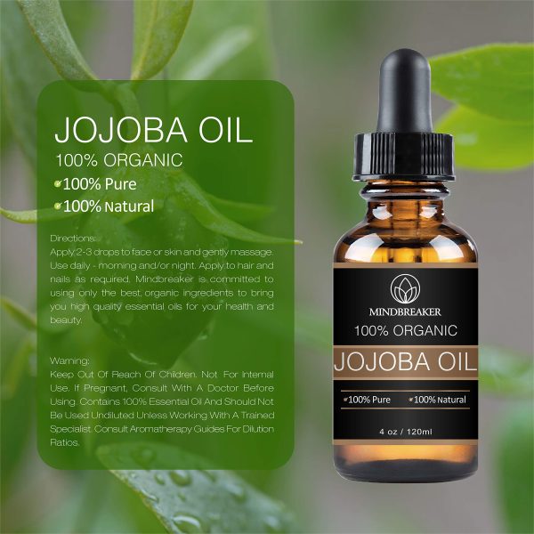 Aceite de jojoba orgánico - 100% puro Aceite de jojoba natural - Aceite portador prensado en frío - Crema hidratante adecuada para cabello, piel, cara, uñas (4oz) Embalaje Deteriorado For Cheap